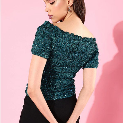 Off-Shoulder Smocked Crop Top